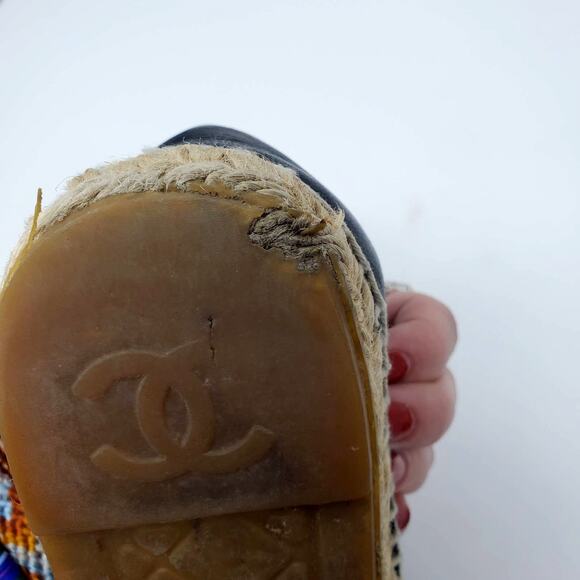 Chanel Espadrilles Lambskin Cap Toe Double Stack Cc Flats Slip-On Black 39 US9 - Picture 11 of 14
